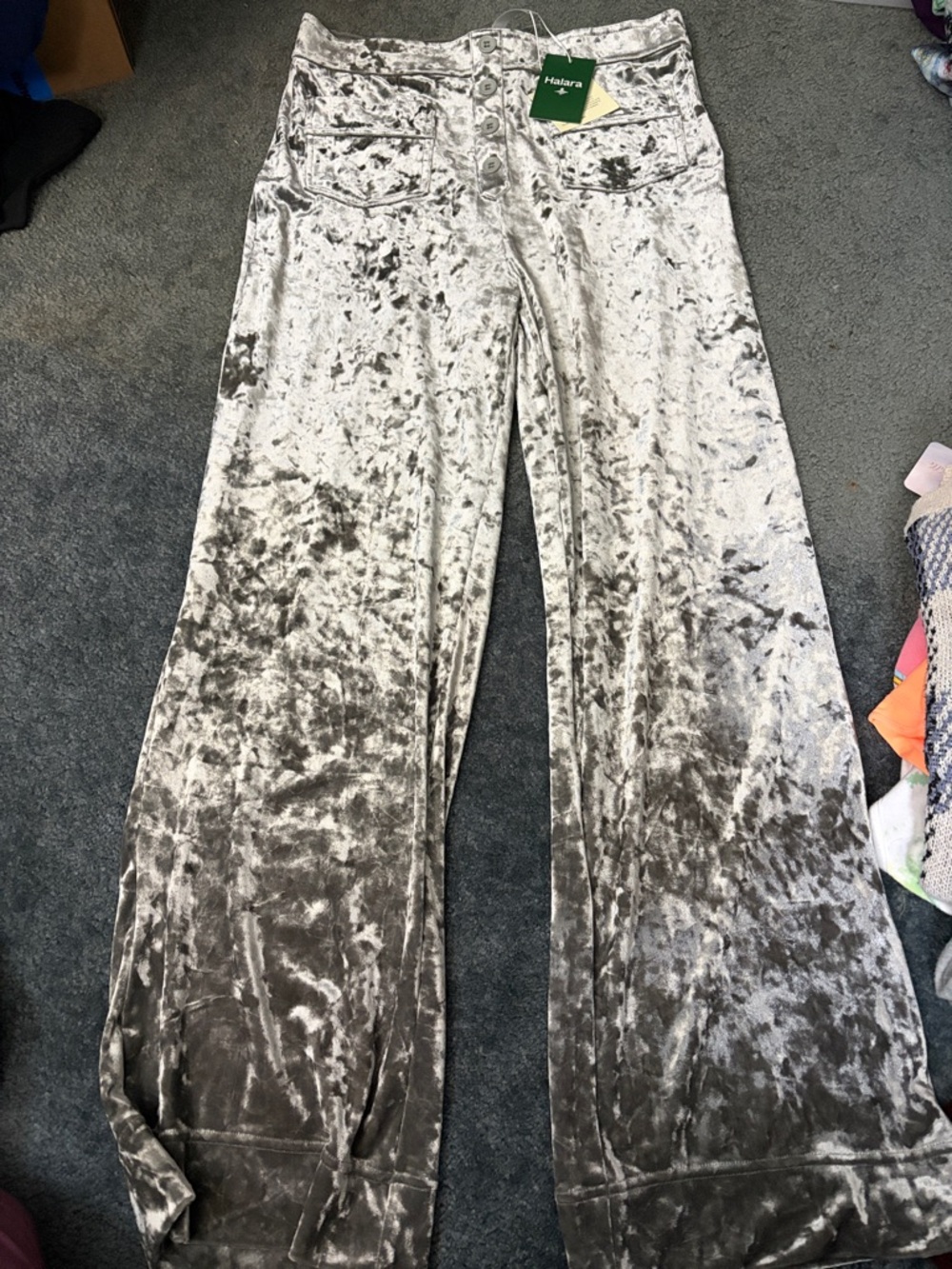 HALARA Silver Crushed Velvet Boot Cut Pants